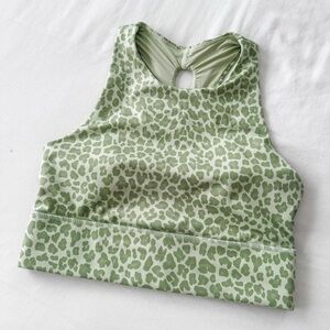 ANTONIO MELANI Green Leopard Print Activewear Top